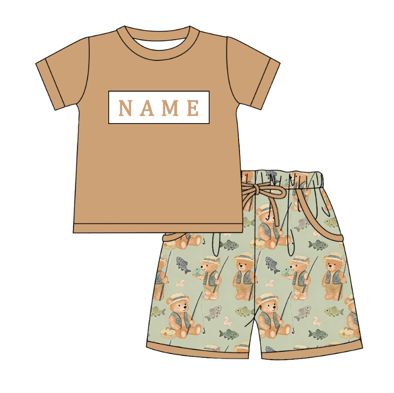 （Pre Order）Siblings Spring&Summer Bear Embroidery Smocked Dress,Set&Romper-Customized name