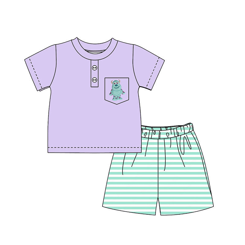 （Pre Order）Siblings Spring&Summer Cartoon Monster Embroidery Smocked Dress,Set&Romper