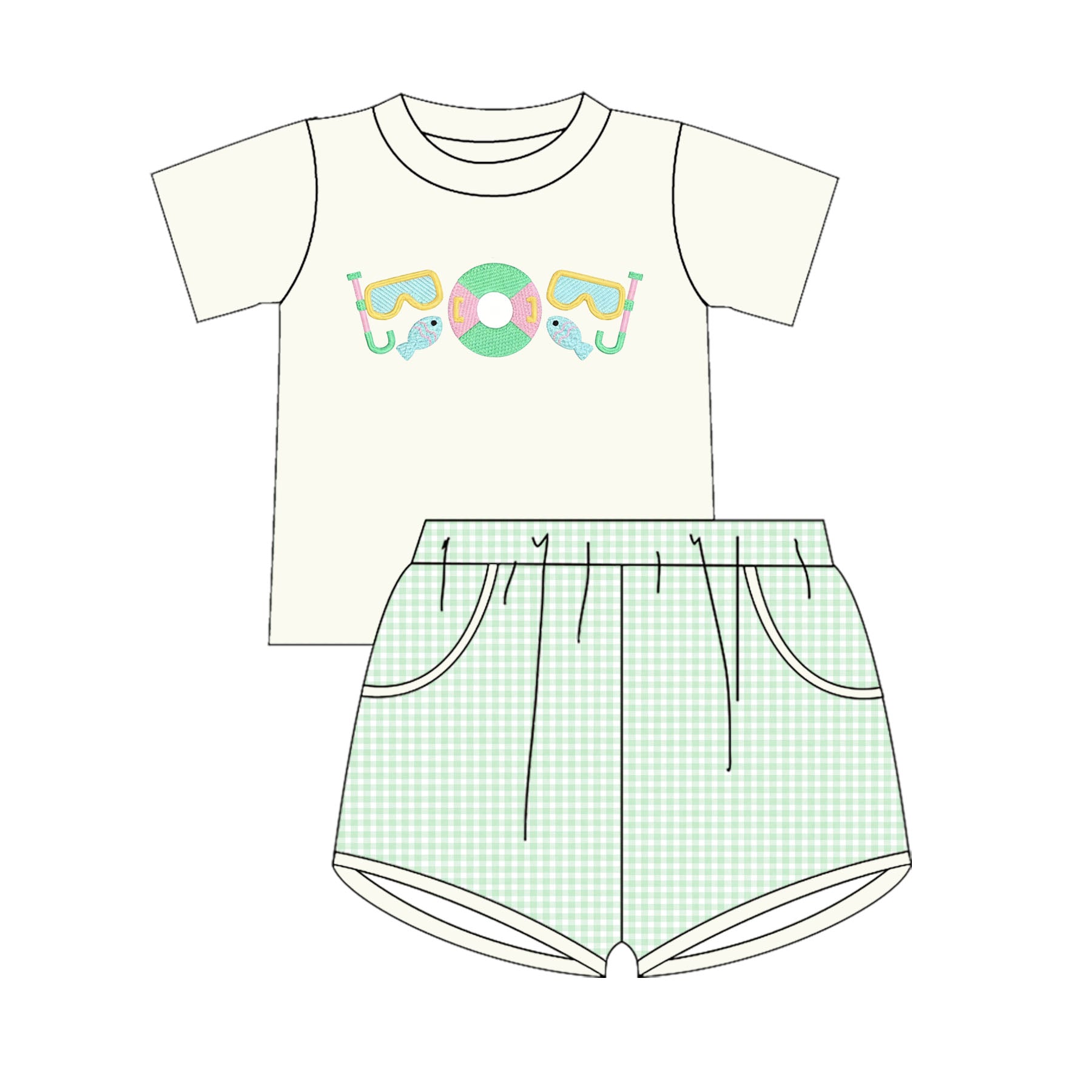 （Pre Order）Siblings Summer Diving Embroidery Dress,Set&Romper