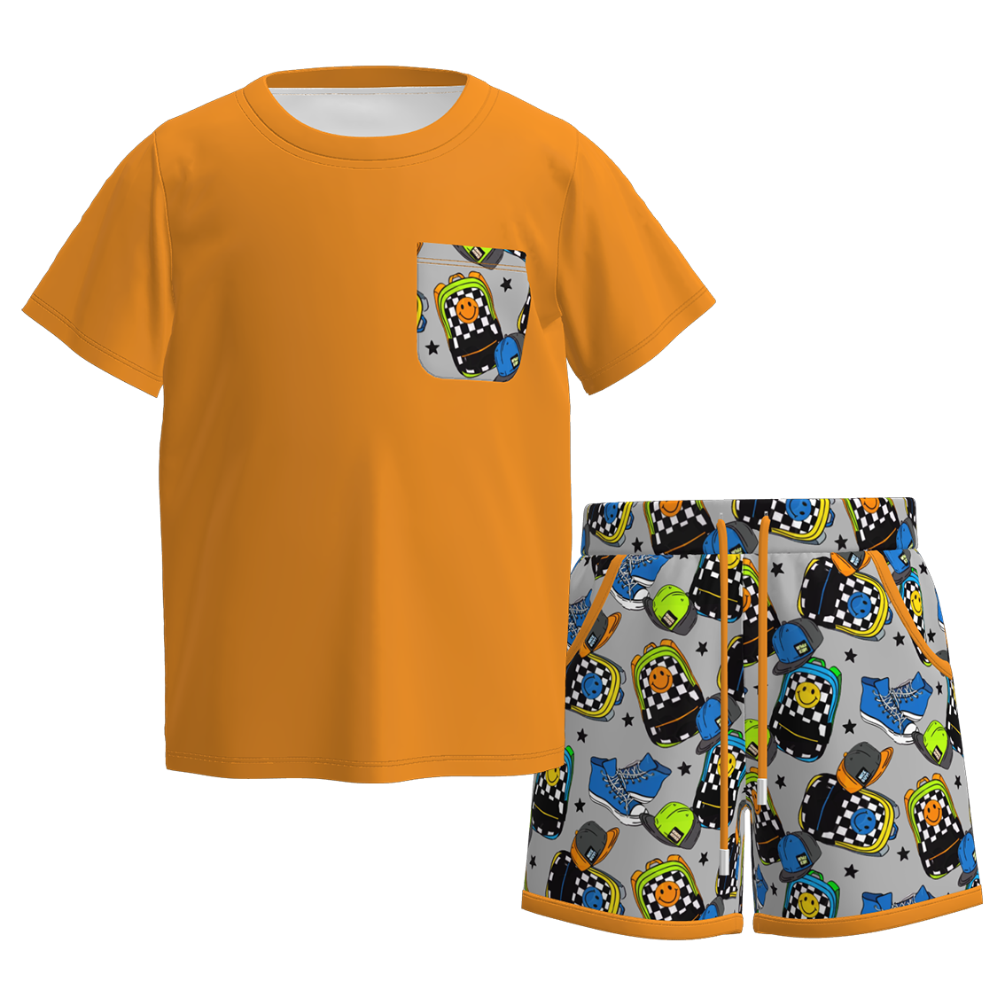 （Pre Order+Prepack Zone）Boys Summer Back To School Print Shorts Set（Mix Size）