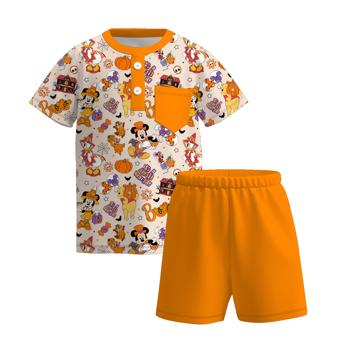（Pre Order+Prepack Zone）Brothers Halloween Cartoon Print Top,Set&Romper