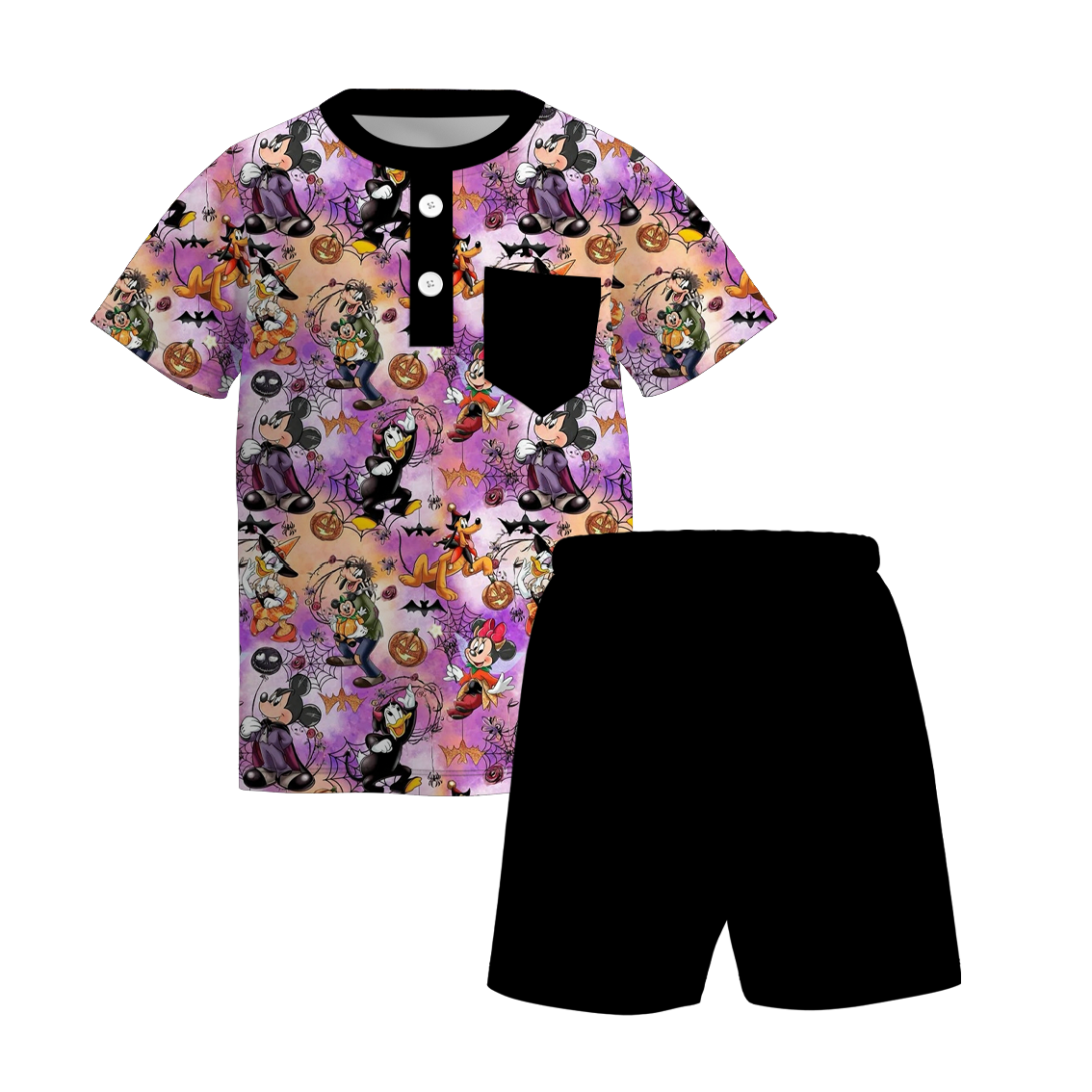 （Pre Order+Prepack Zone）Brothers Halloween Cartoon Print Top,Set&Romper