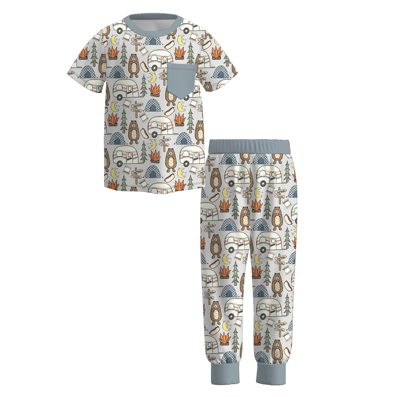 （Pre Order+Prepack Zone）Brothers Fall Camping Print Outfit Set&Romper