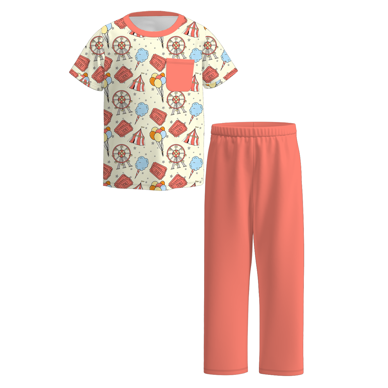 （Pre Order+Prepack Zone）Siblings Fall Amusement Park Print Dress,Set,Pants&Romper
