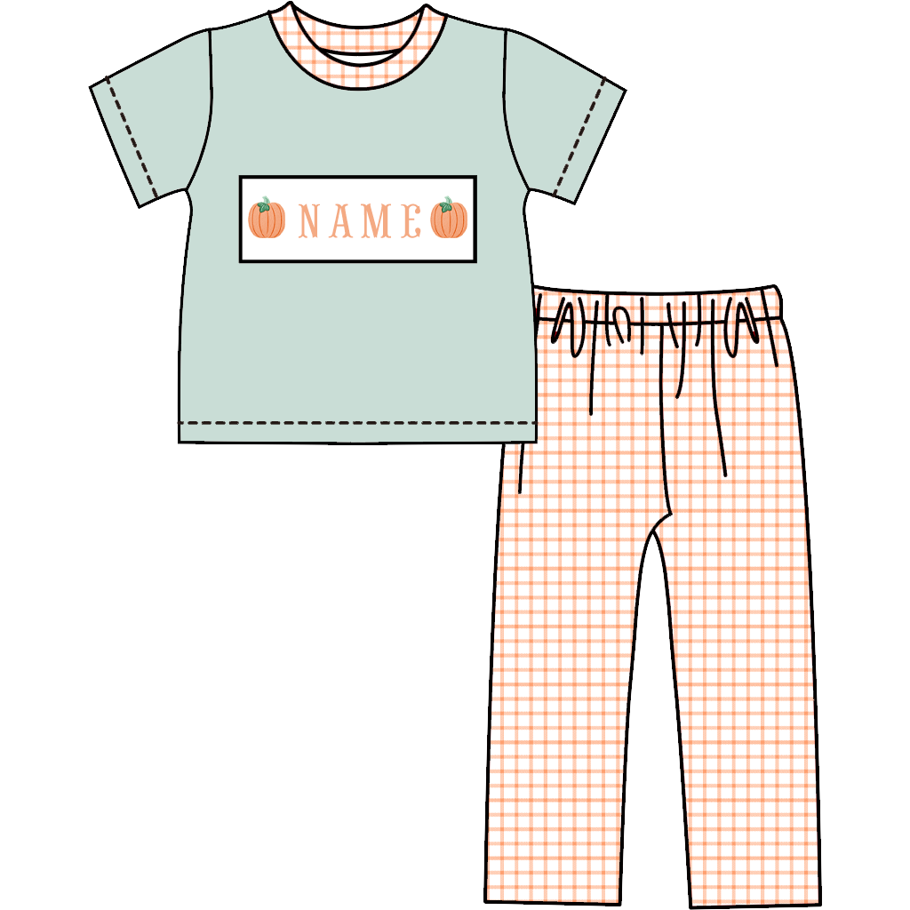 （Pre Order）Siblings Pumpkin Embroidery Smocked Dress,Set&Romper