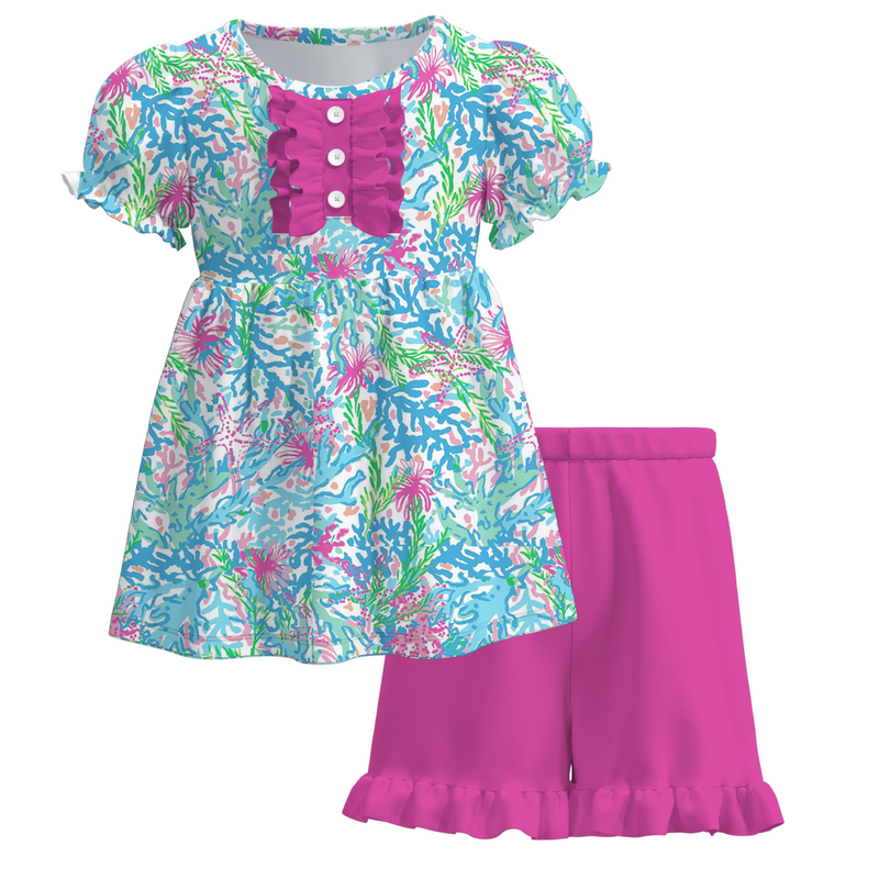 Girls Summer Ruffled Short Set