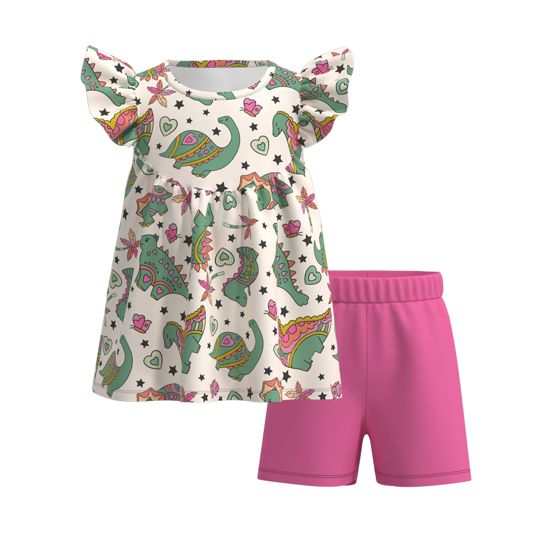 （Pre Order）Girls Summer Dinosaurs Print Short Set