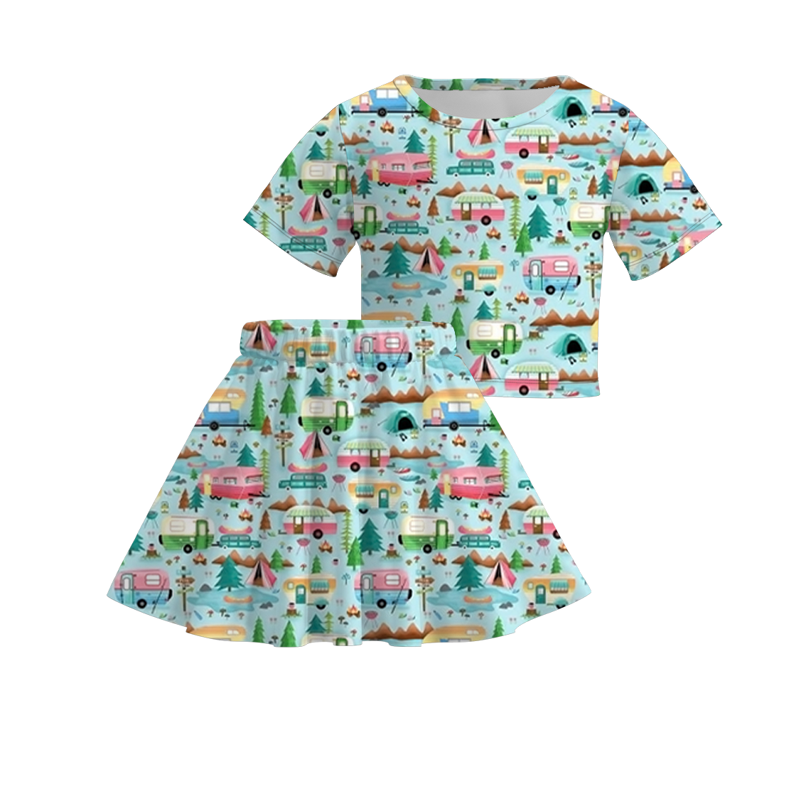 （Pre Order）Girls Summer Camping Print Skirt Set