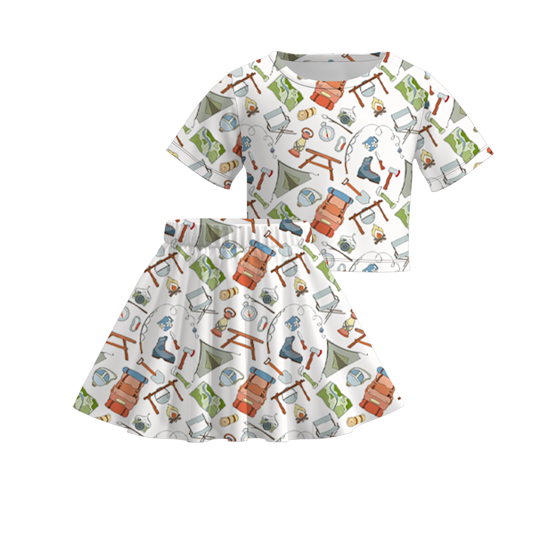 （Pre Order）Girls Summer Camping Print Skirt Set