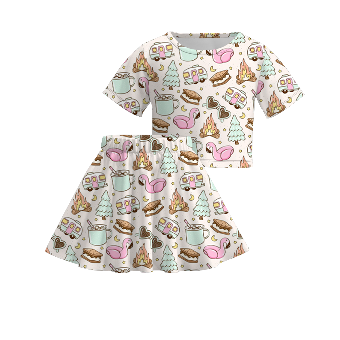 （Pre Order）Girls Summer Camping Print Skirt Set
