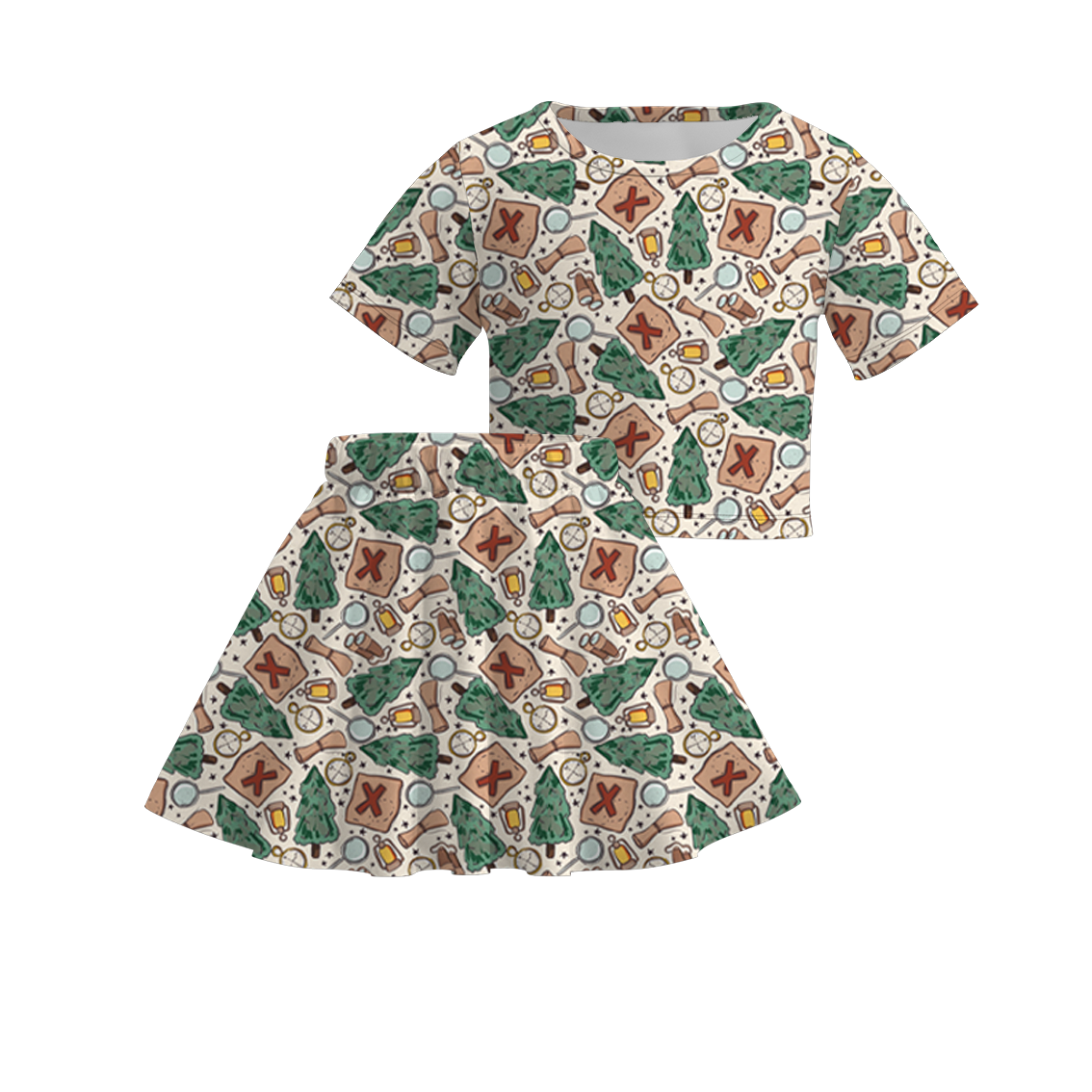 （Pre Order）Girls Summer Camping Print Skirt Set