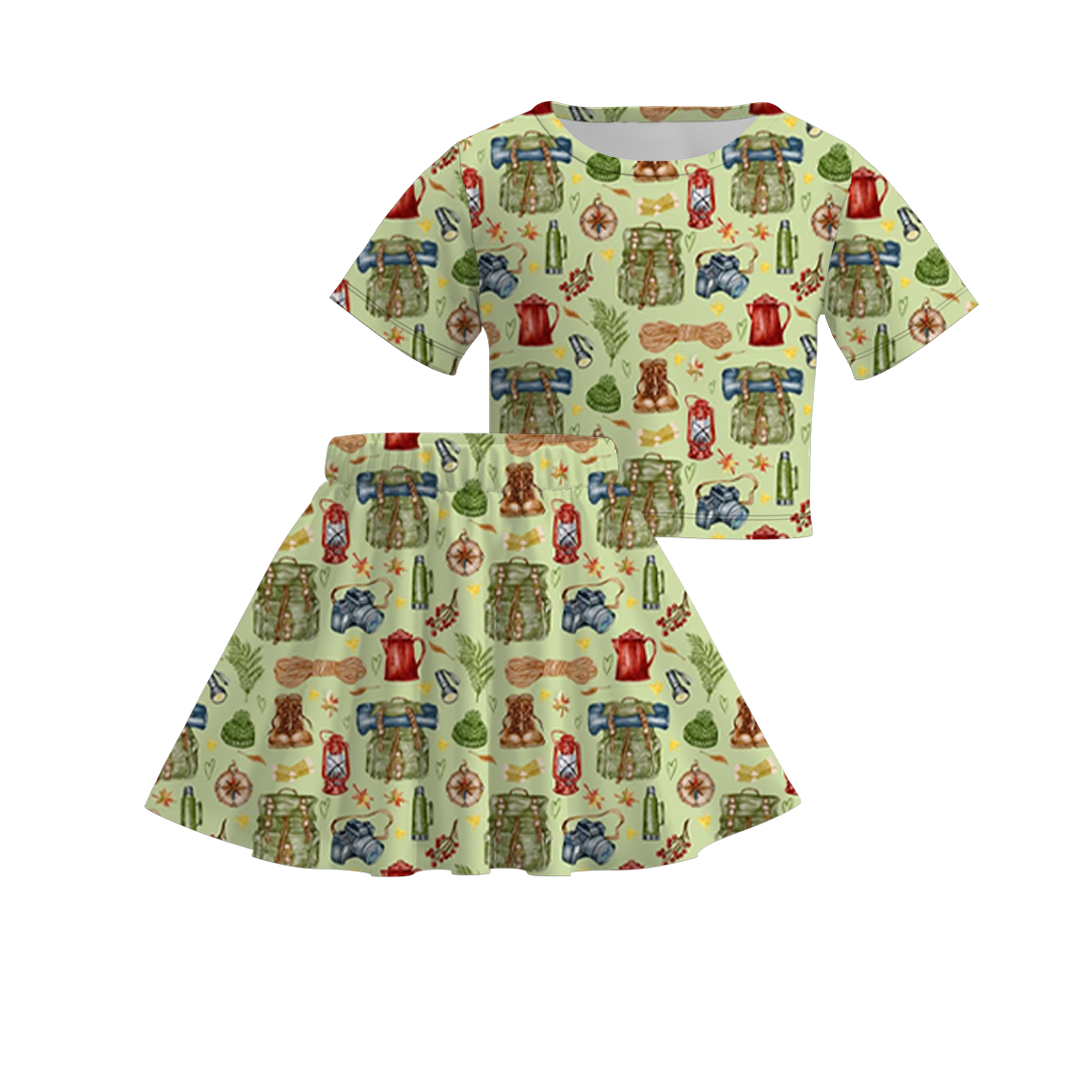 （Pre Order）Girls Summer Camping Print Skirt Set