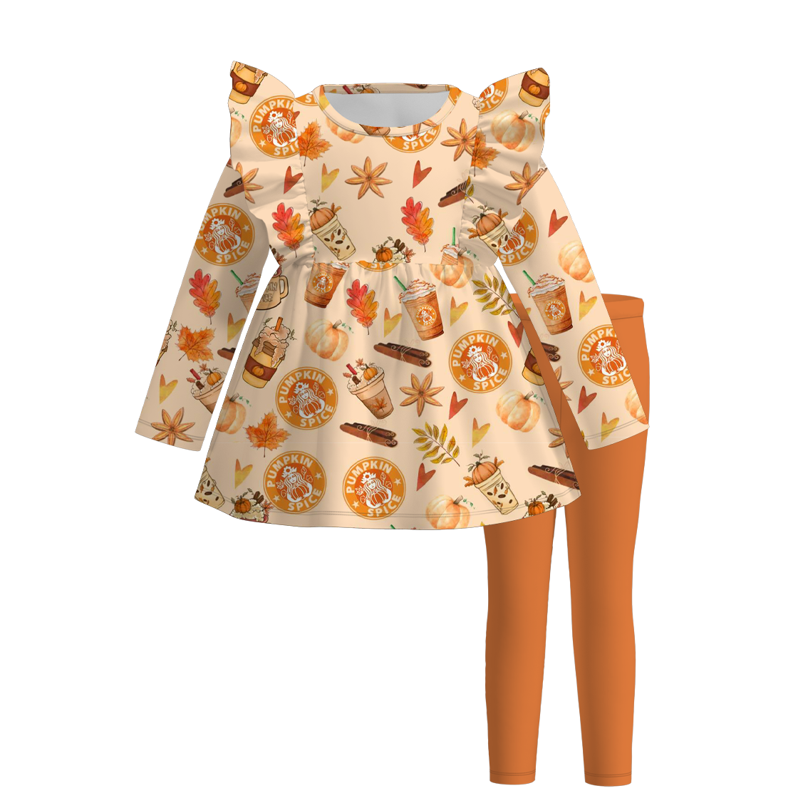 （Pre Order）Girls Coffee Or Lattes Print Outfit Set