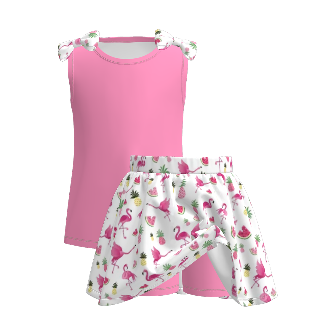 （Pre Order）Girls Summer Print Bow Top Skort Set