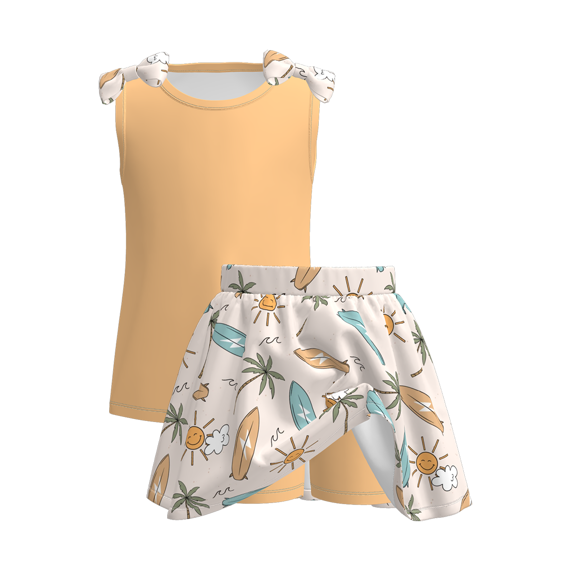 （Pre Order）Girls Summer Print Bow Top Skort Set