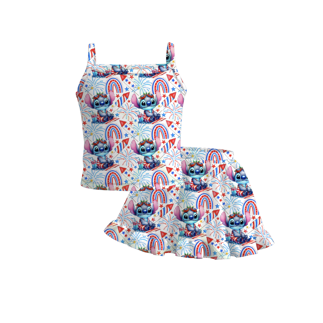 （Pre Order）Siblings Spring and Summer Cartoon Print Dress,Top and Set