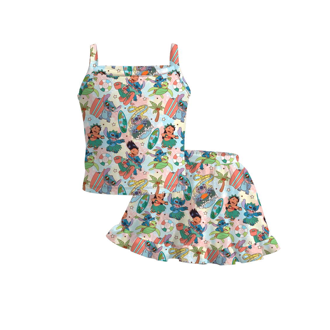 （Pre Order）Siblings Spring and Summer Cartoon Print Dress,Top and Set