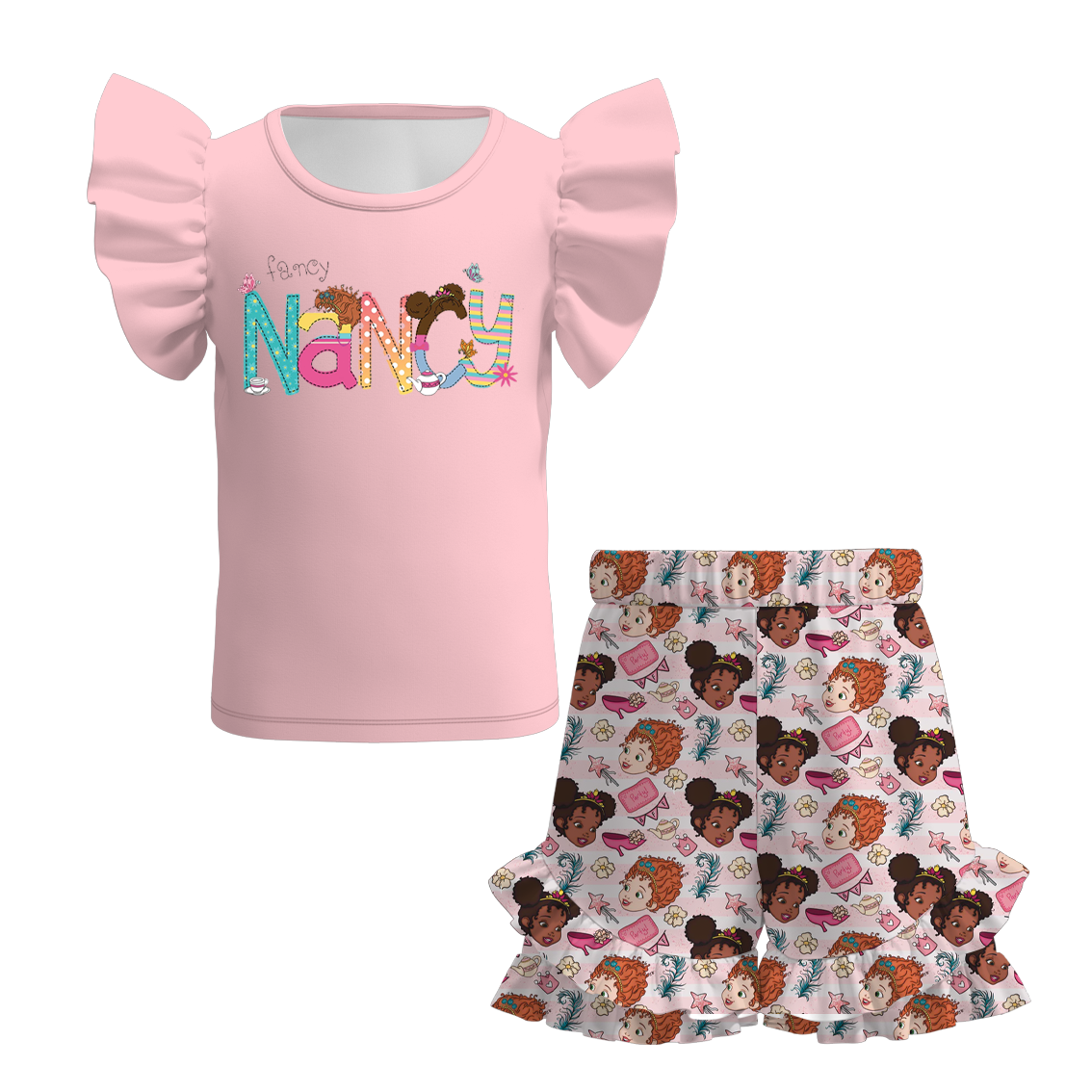 （Pre Order）Girls Spring and Summer Cartoon Character Print Shorts Set