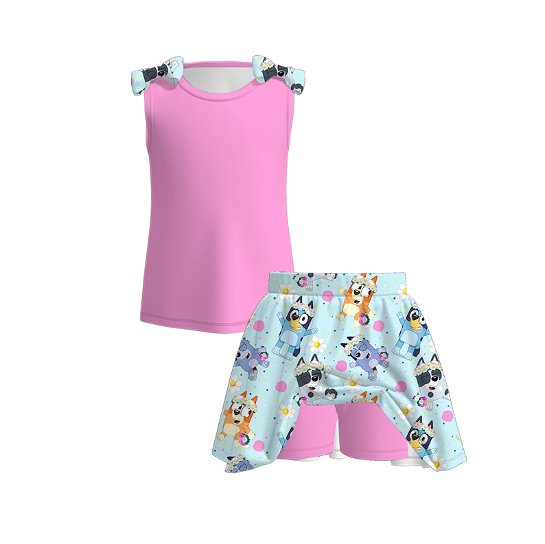 （Pre Order）Girls Spring and Summer Cartoon Print Skort Set