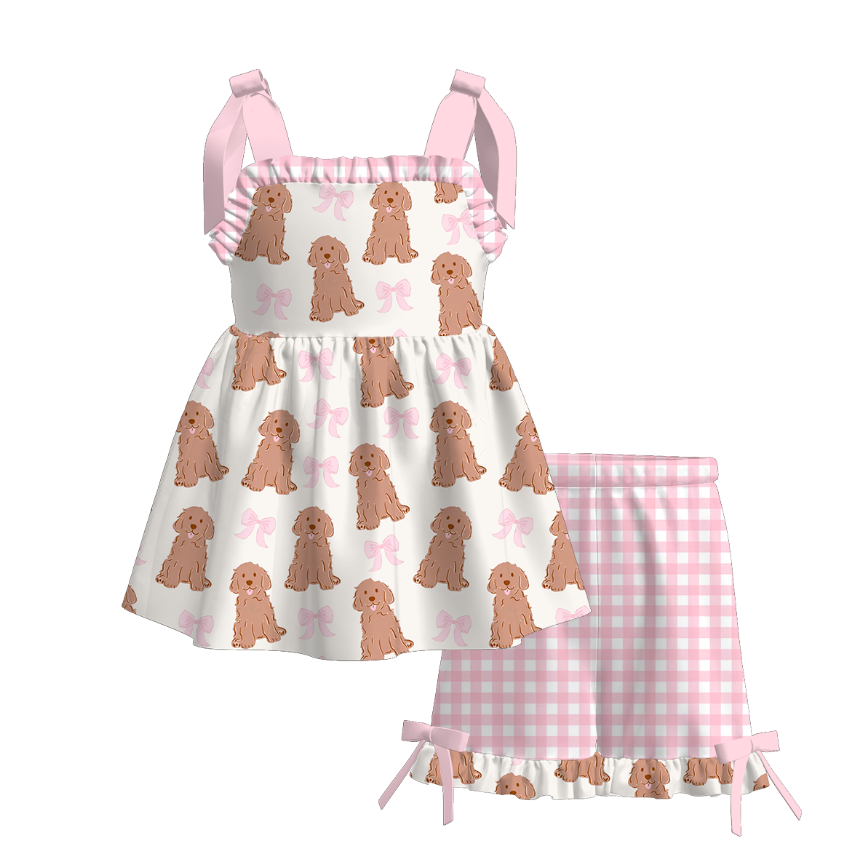 （Pre Order）Girls Spring and Summer Farm＆Puppy Print Shorts Set