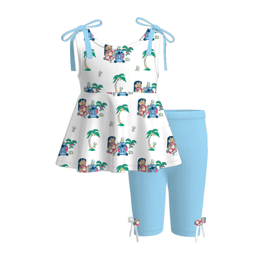 （Pre Order）Girls Spring and Summer Cartoon＆Princess Print Capris Set