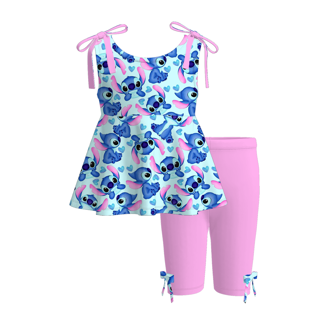 （Pre Order）Girls Spring and Summer Cartoon＆Princess Print Capris Set