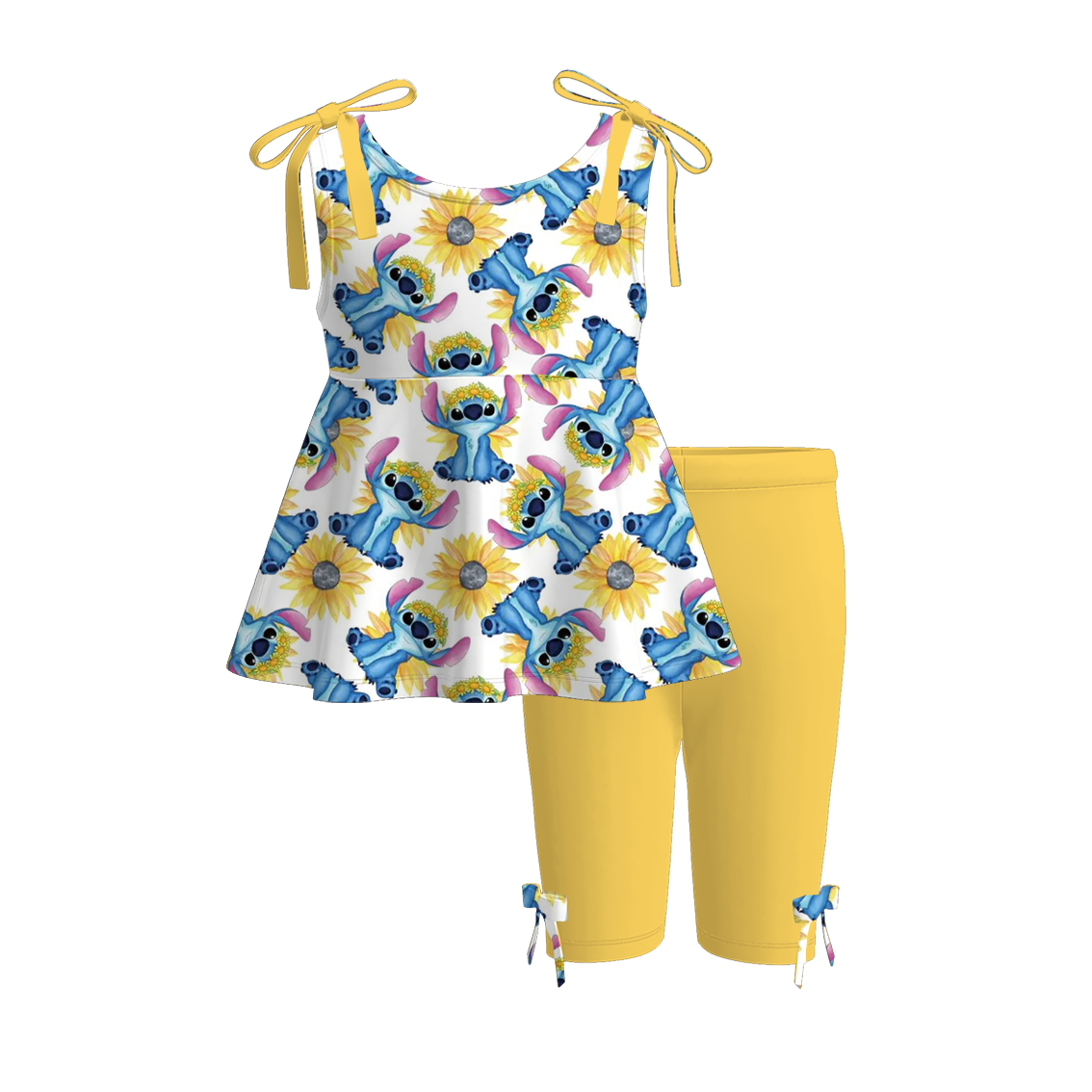 （Pre Order）Girls Spring and Summer Cartoon＆Princess Print Capris Set