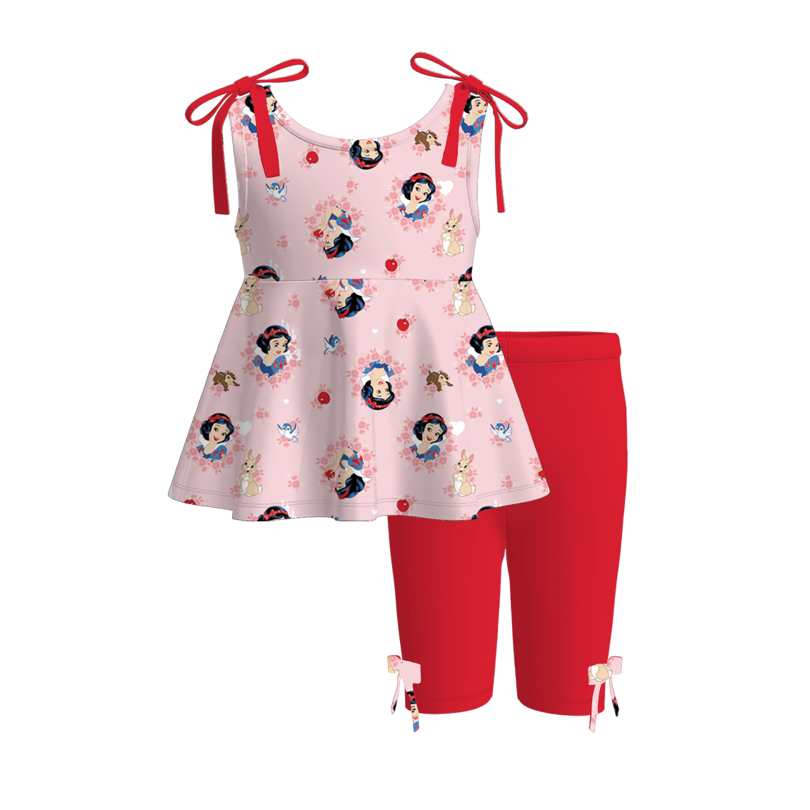 （Pre Order）Girls Spring and Summer Cartoon＆Princess Print Capris Set