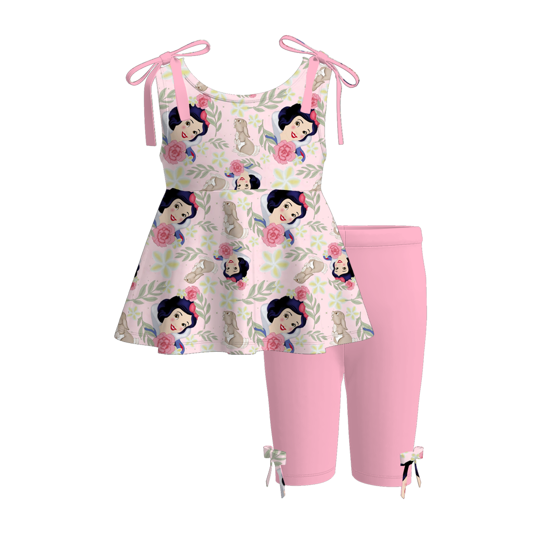 （Pre Order）Girls Spring and Summer Cartoon＆Princess Print Capris Set