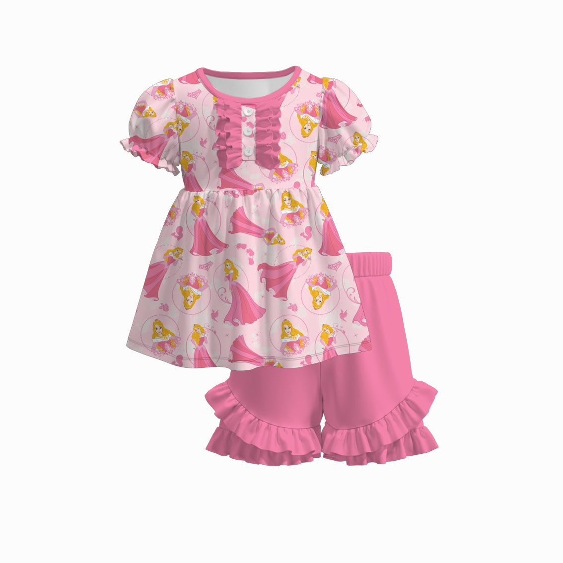 （Pre Order）Girls Spring and Summer Princess Print Shorts Set