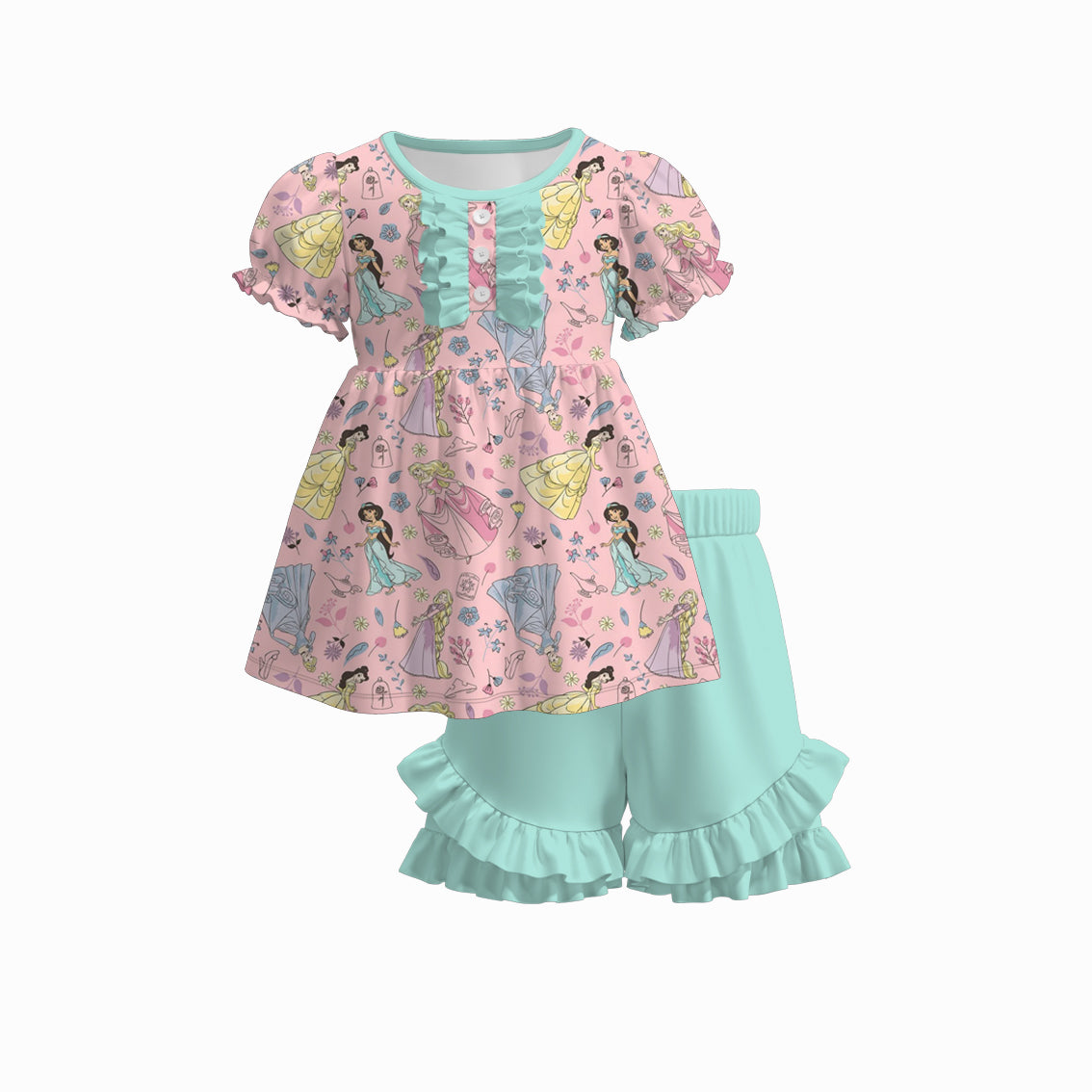 （Pre Order）Girls Spring and Summer Princess Print Shorts Set