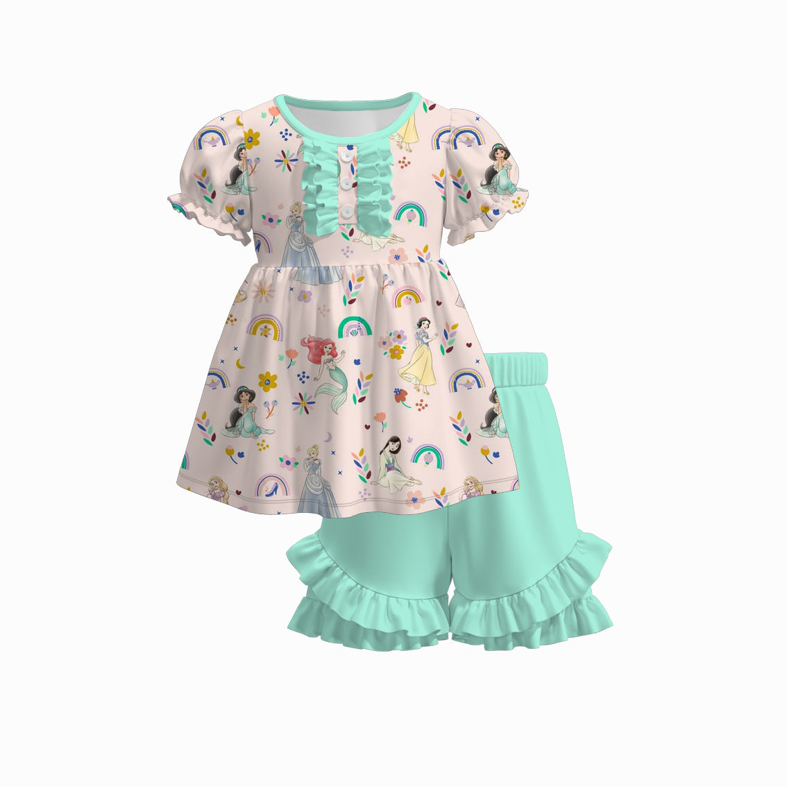 （Pre Order）Girls Spring and Summer Princess Print Shorts Set