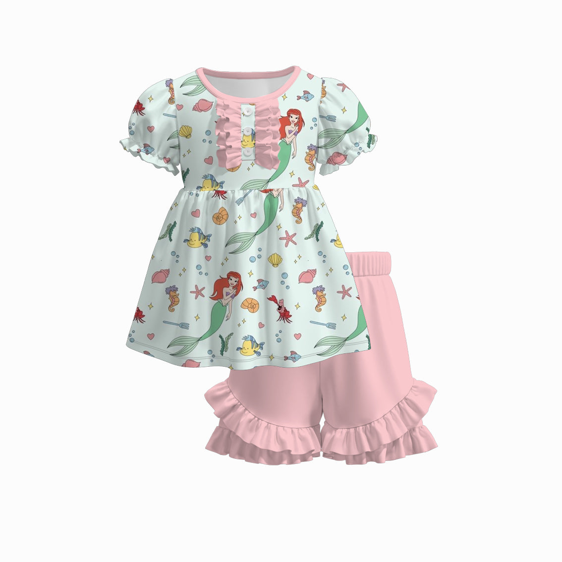 （Pre Order）Girls Spring and Summer Princess Print Shorts Set