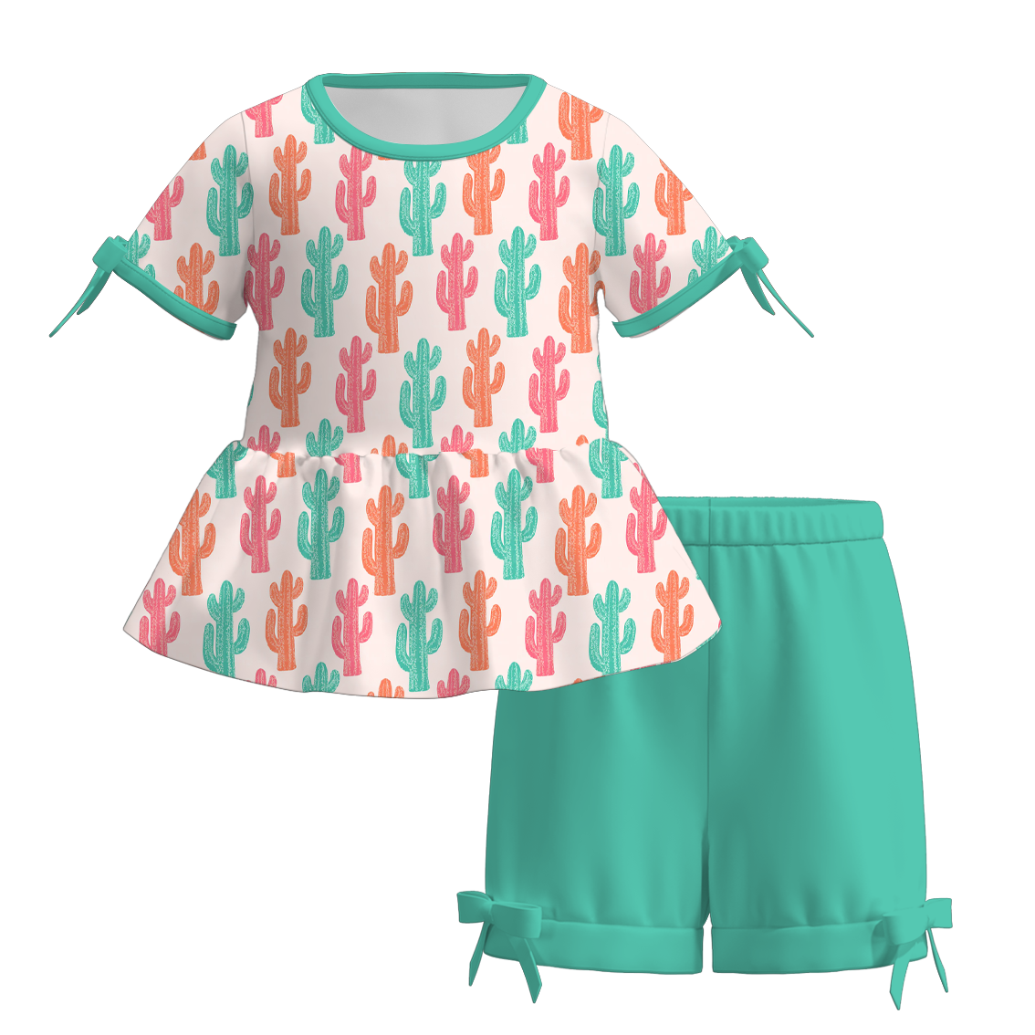 （Pre Order）Girls Spring and Summer Print Shorts Set