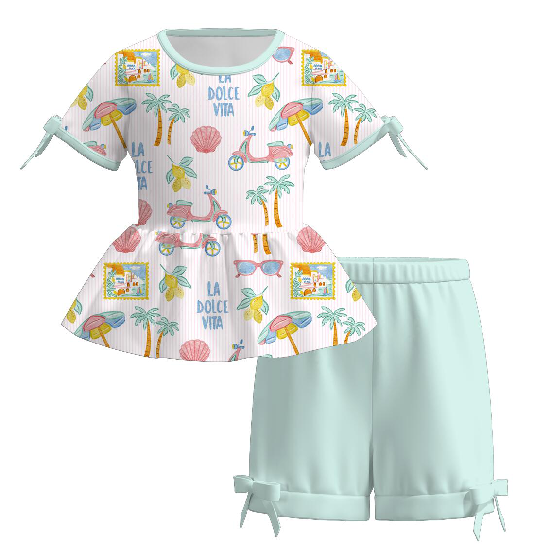 （Pre Order）Girls Spring and Summer Print Shorts Set
