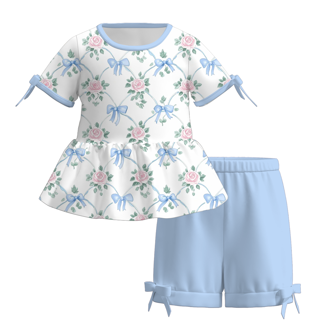 （Pre Order）Girls Spring and Summer Print Shorts Set