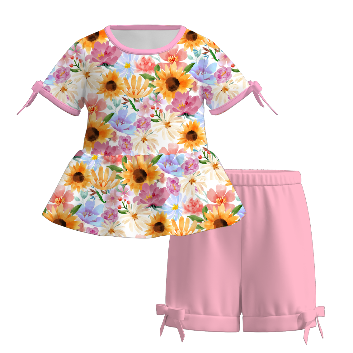 （Pre Order）Girls Spring and Summer Print Shorts Set