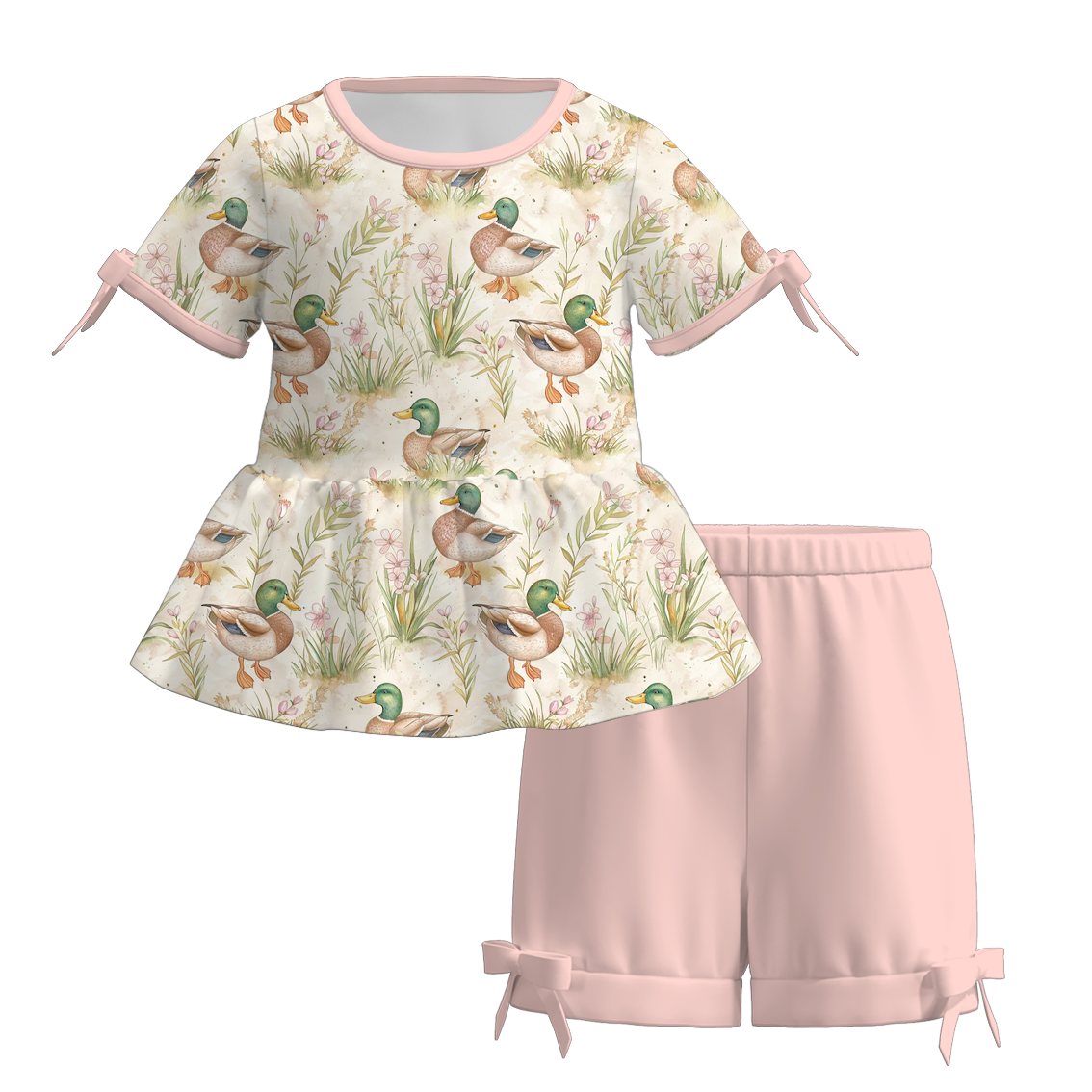 （Pre Order）Girls Spring and Summer Print Shorts Set