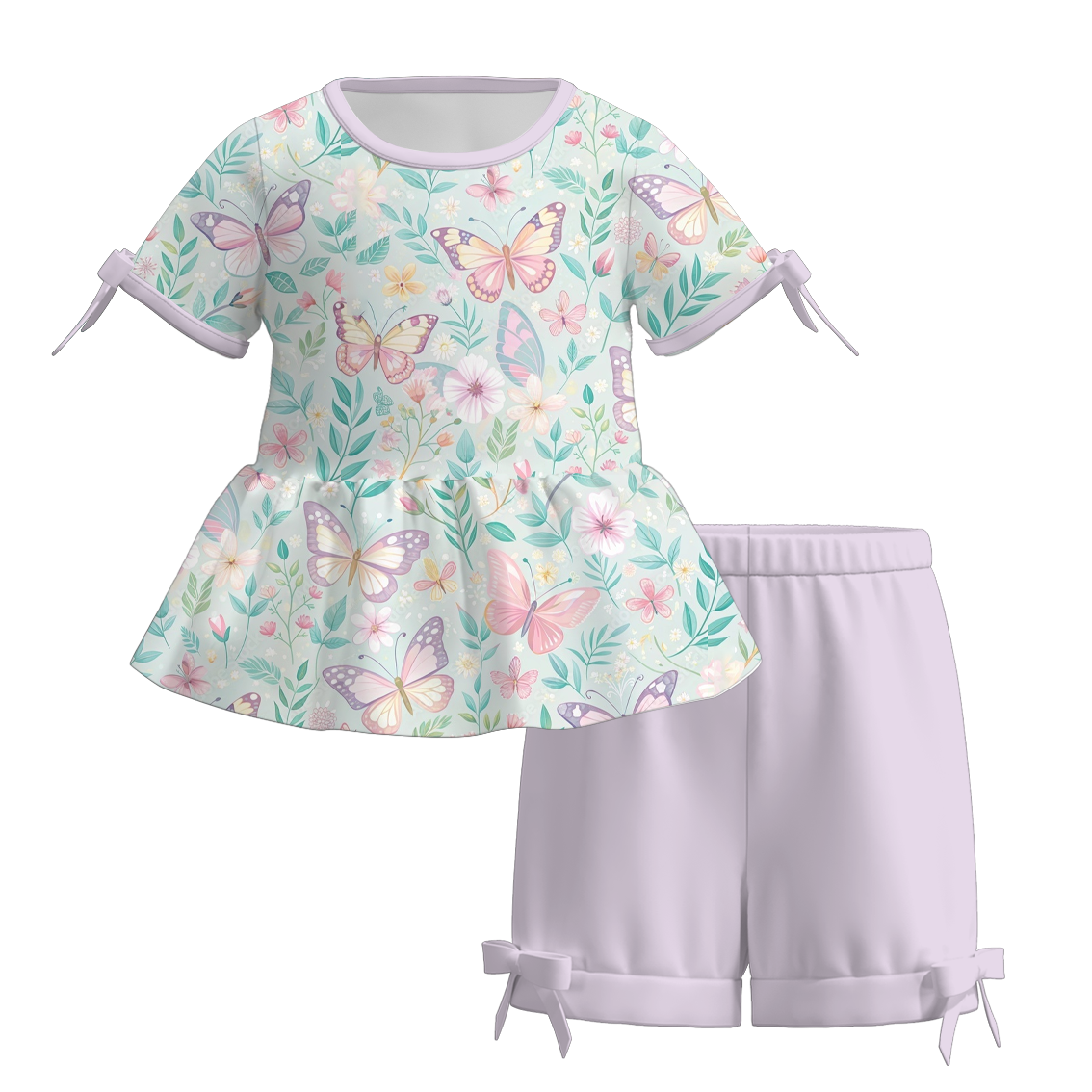 （Pre Order）Girls Spring and Summer Print Shorts Set