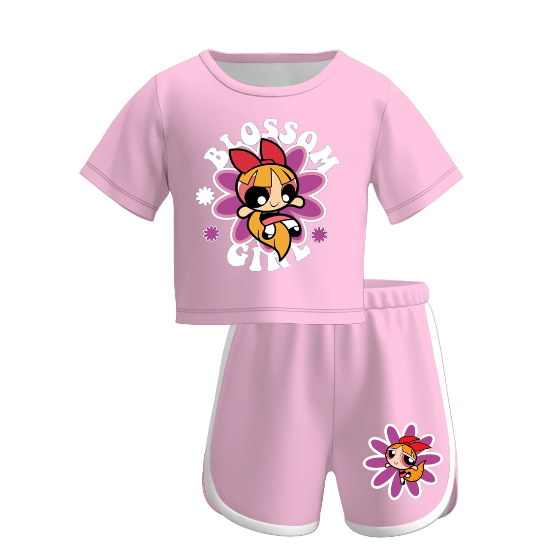 （Pre Order）Girls Spring and Summer Cartoon Print Shorts Set