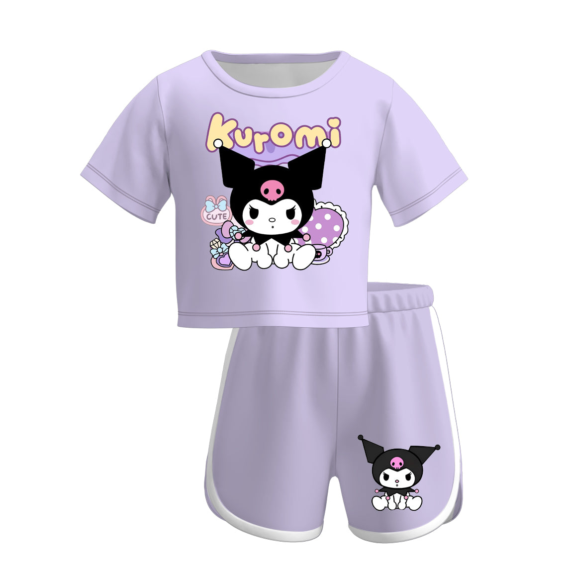 （Pre Order）Girls Spring and Summer Cartoon Print Shorts Set