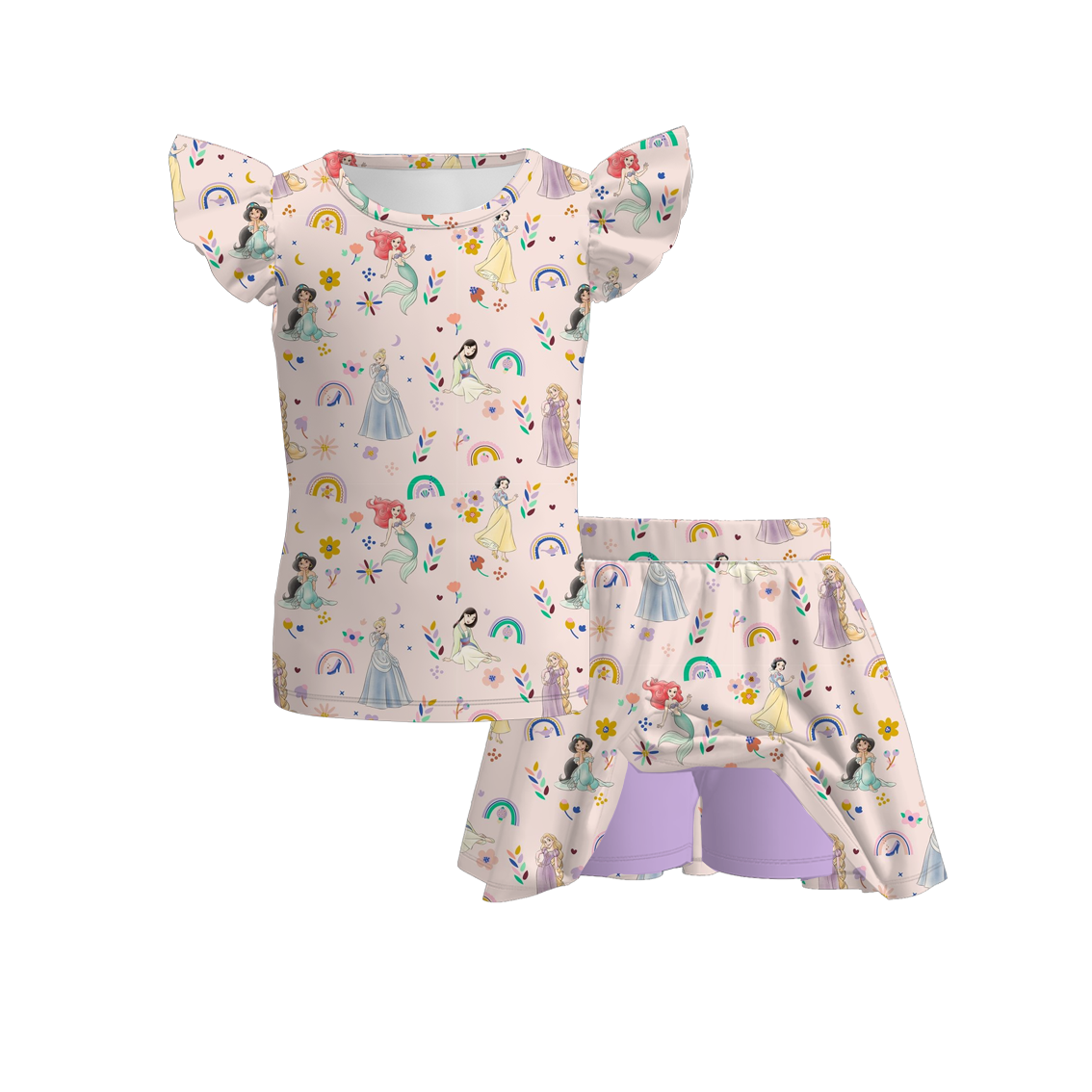 （Pre Order）Girls Spring and Summer Cartoon Print Skort Set