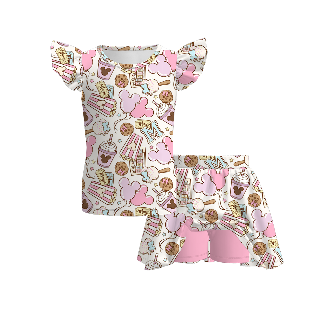 （Pre Order）Girls Spring and Summer Cartoon Print Skort Set