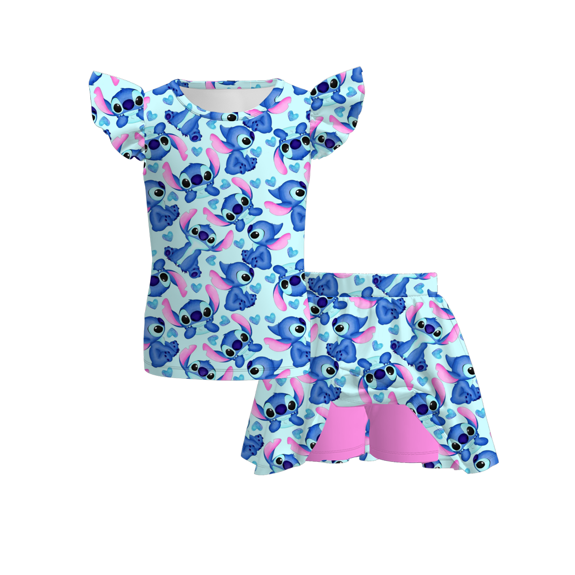 （Pre Order）Girls Spring and Summer Cartoon Print Skort Set