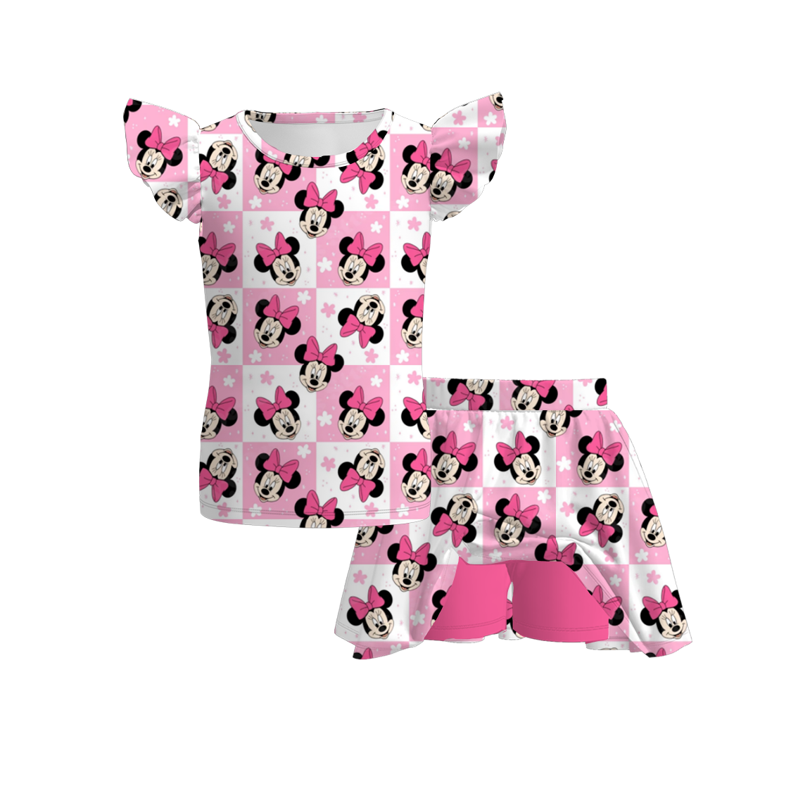 （Pre Order）Girls Spring and Summer Cartoon Print Skort Set
