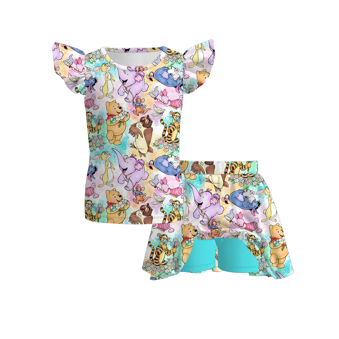 （Pre Order）Girls Spring and Summer Cartoon Print Skort Set