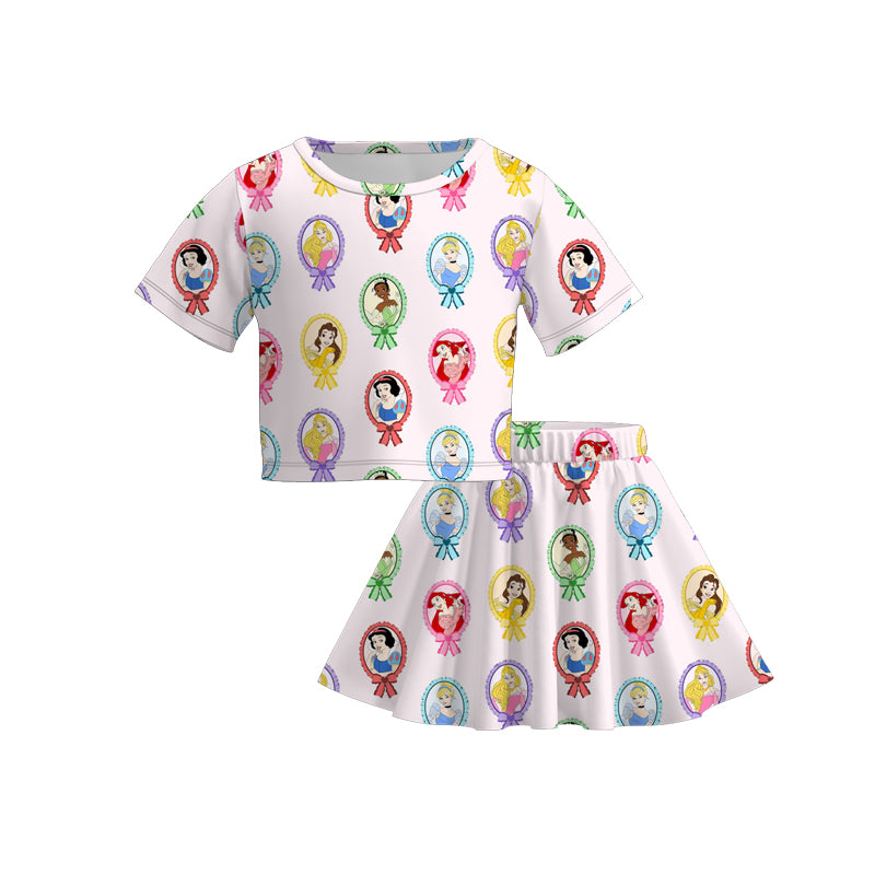 （Pre Order）Girls Spring and Summer Cartoon＆Princess Print Skirt Set