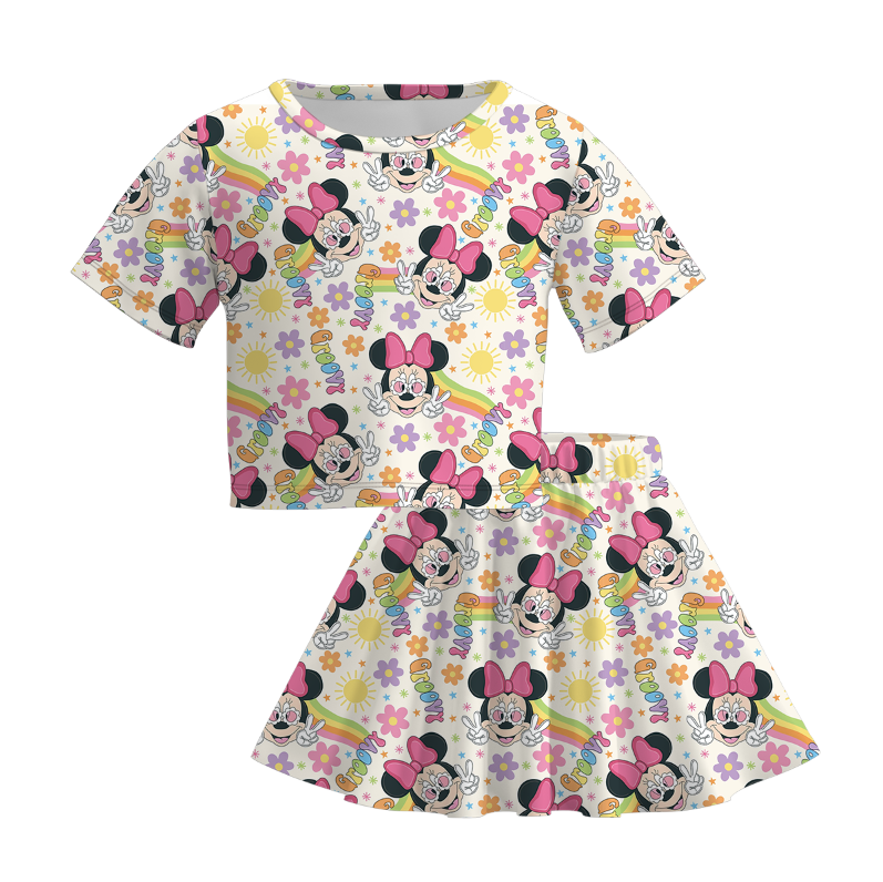 （Pre Order）Girls Spring and Summer Cartoon＆Princess Print Skirt Set