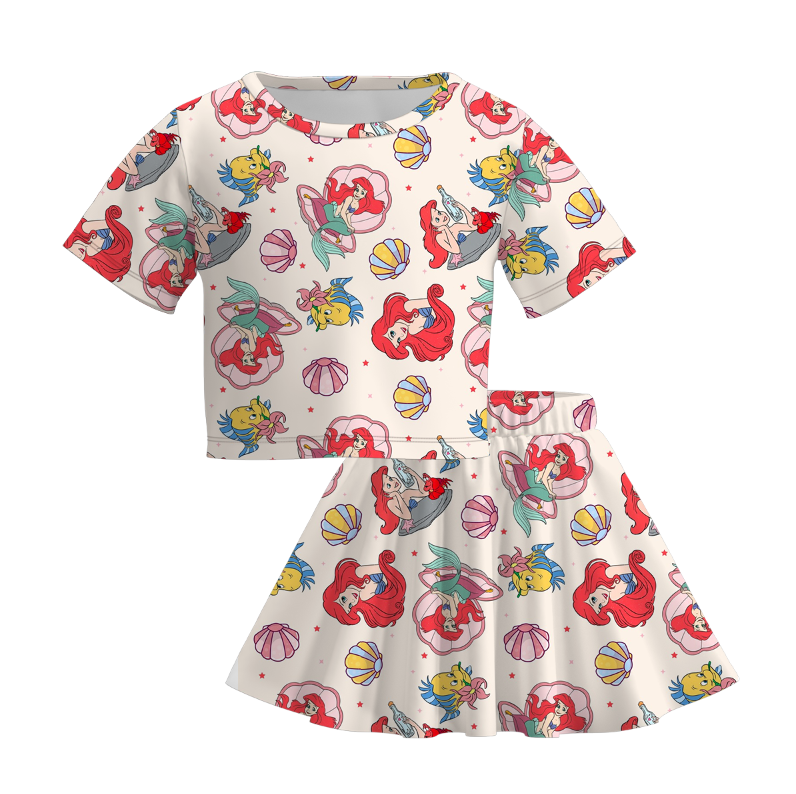 （Pre Order）Girls Spring and Summer Cartoon＆Princess Print Skirt Set
