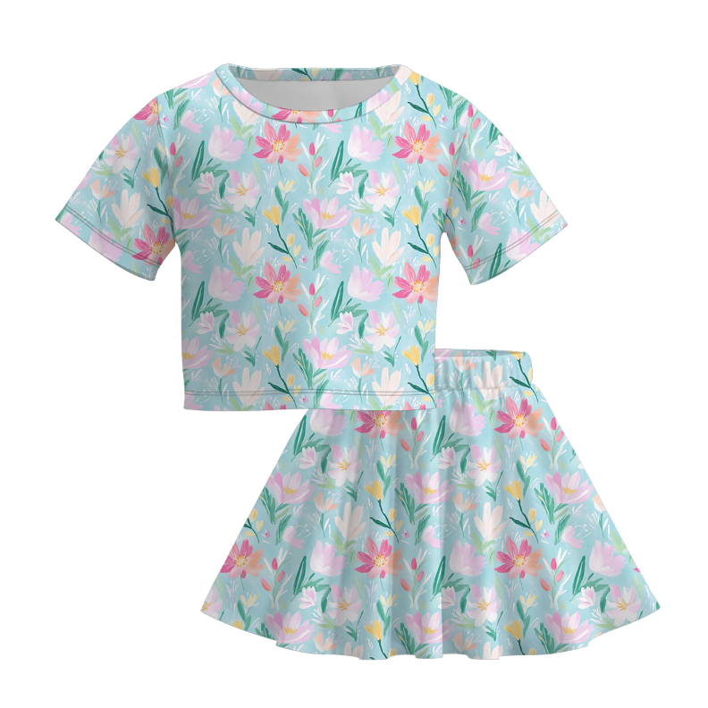 （Pre Order）Girls Spring and Summer Cartoon＆Princess Print Skirt Set